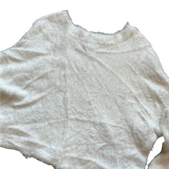 Cream Soft Wrinkle Look Oversized Short Long Sleeve Pullover Sweater M - Picture 4 of 8